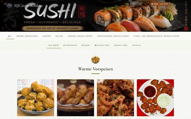 Screenshot of the MJ Carros Koblenz restaurant ordering