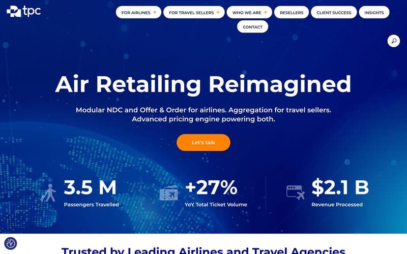 Screenshot of the TPConnects airline retailing